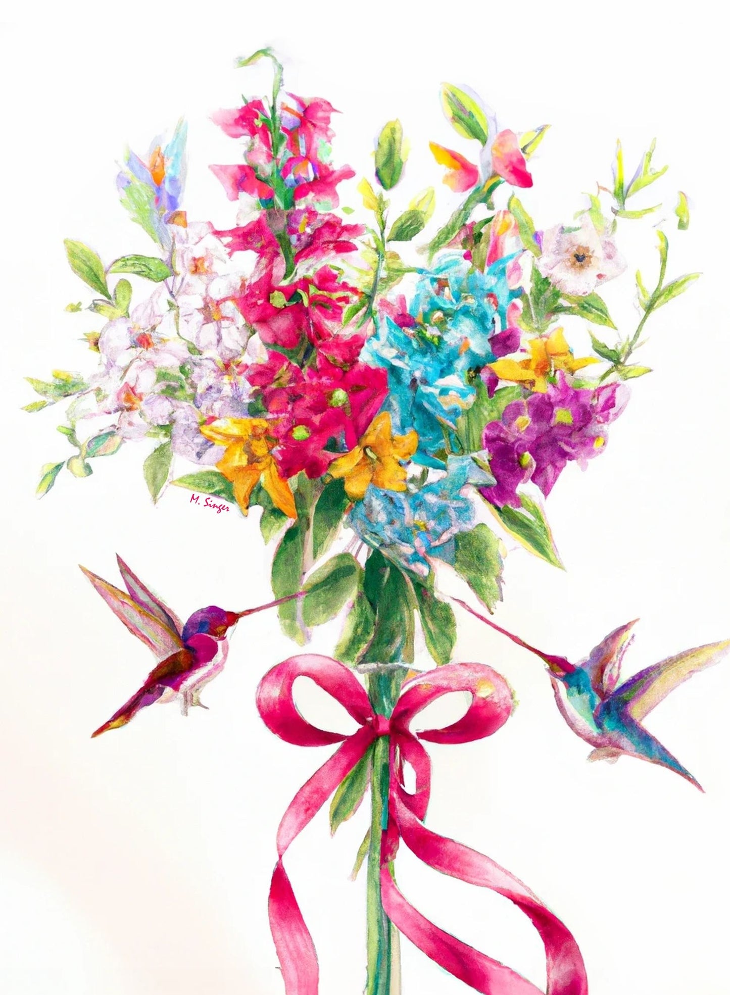 Hummingbirds Bouquet by Marlys Singer
